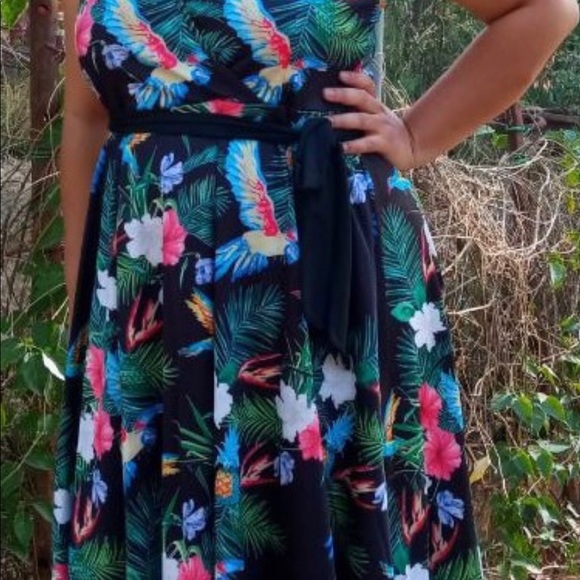 Rainforest Romance Midi Dress Faux Wrap 22/24 Plus - Picture 5 of 5